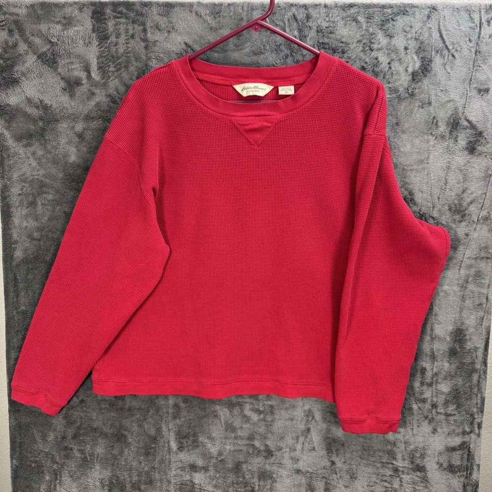 Eddie Bauer Shirt Womens XL Gray Thermal Waffle Knit Long Sleeve Crew Neck